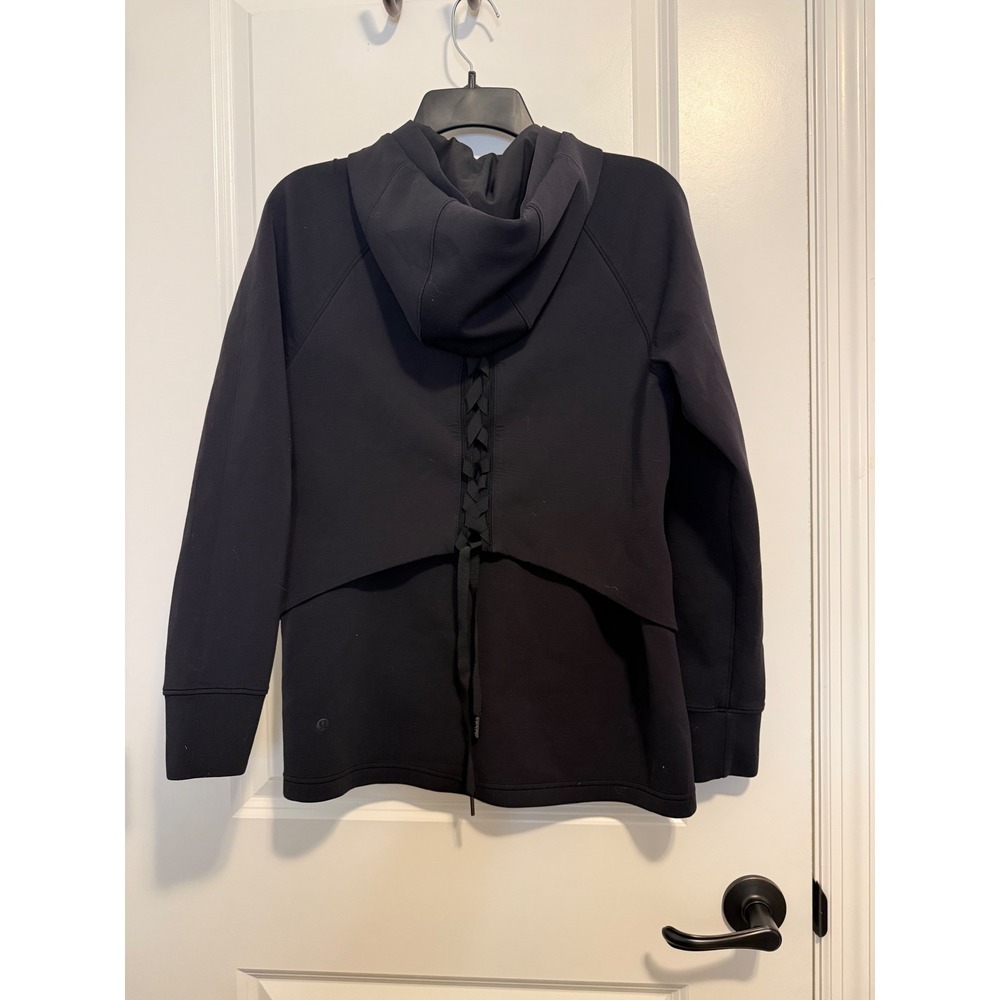 Lululemon‎ Jacket Hoodie Womens 6 Black Excellent Lace Up Back Athleisure - Picture 3 of 7